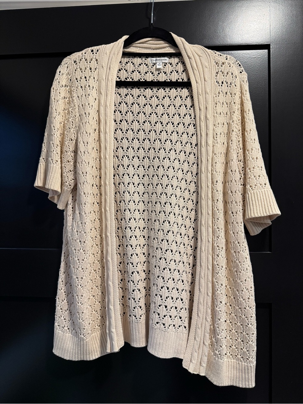 croft & barrow Cream Open-Knit Short-Sleeve Cardigan